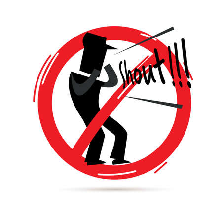 stop  to shout sign. icon of man shouting out in red stop sign - vector illustrationのイラスト素材