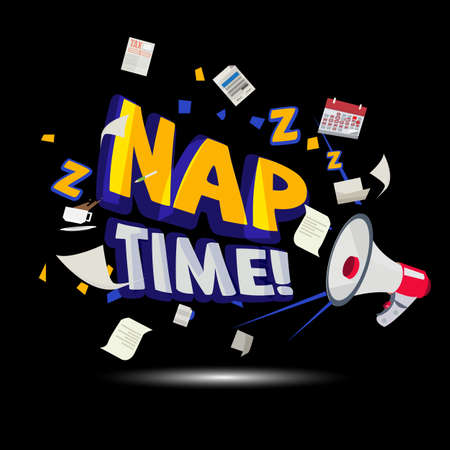 megaphone shouting out to "Nap Time" typographic. time to relax - vector illustrationのイラスト素材