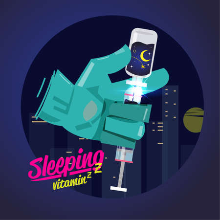 Better sleep concept. sleep vitamin in syringe - vector illustrationのイラスト素材