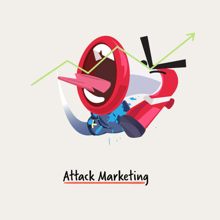 attack marketing. megaphone cartoon hitting  or punching by boxing glove. business or marketing management concept - vector illustrationのイラスト素材