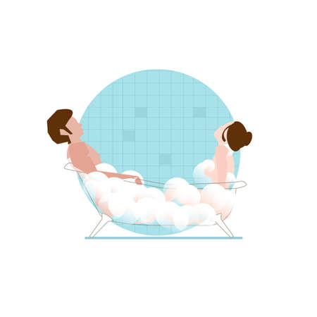 man and women bath together in bathtub - vector illustrationのイラスト素材