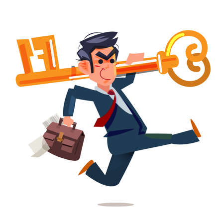 The businessman with key to success at the top of career - vector illustrationのイラスト素材