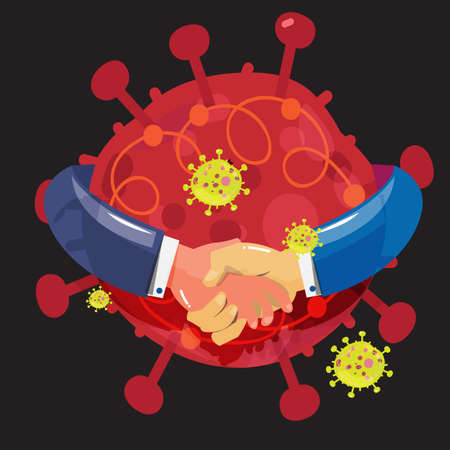 Hand shaking over the Virus - vectorのイラスト素材