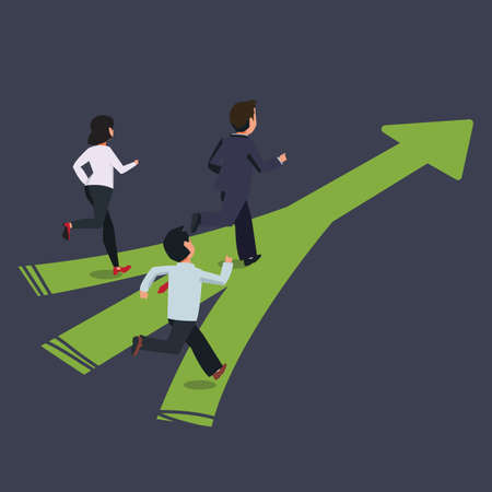 Businessman with team running to the same way. leadership compettition concept - vector illustration のイラスト素材