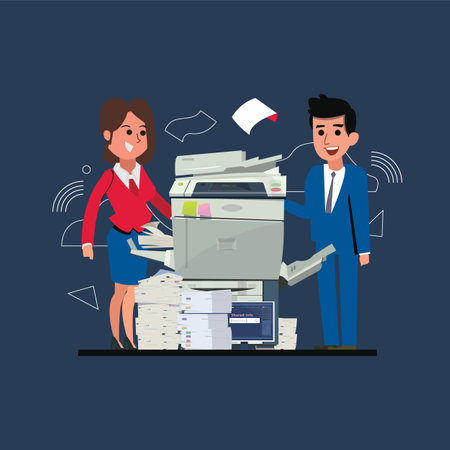 copier machine with office man and women - vector illustration