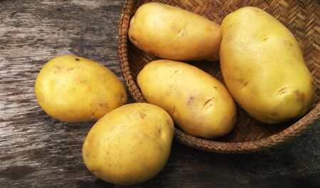 Potato in Wicker Basketの写真素材