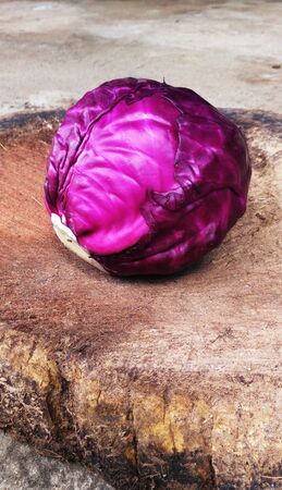 Red Cabbage on Wooden Boardの写真素材