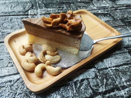 Homemade Mocha Mousse Cake with Caramelized Cashew nutsの写真素材