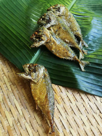 Deep Fried Tuna on Banana Leafの写真素材
