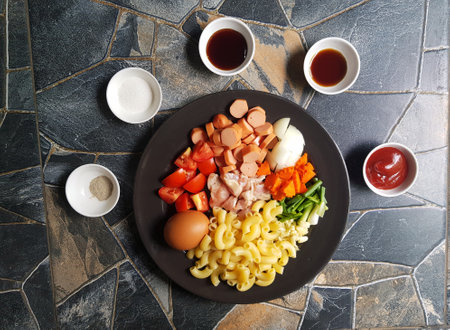 Ingredient Preparing for cooking Macaroni in Thai Styleの写真素材