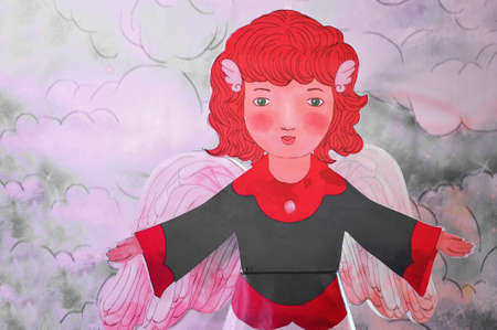 Little angel girl against skyの写真素材