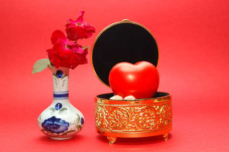 golden box with flowerの写真素材