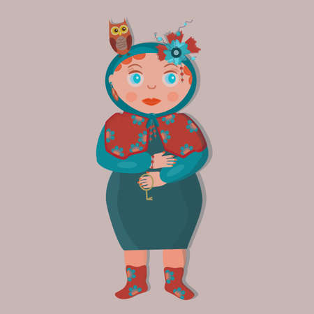 Woman in a scarf with an owlのイラスト素材