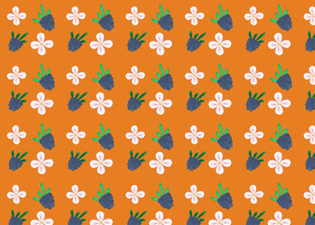 Blackberry and flowers on an orange background.のイラスト素材