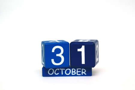 blue plastic cubes with the date Oct. 31 isolatedの写真素材