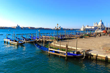 2014.10.29. Venice, Italy. Gondolas on Grand Canal and San Giorgio Maggiore churchのeditorial素材