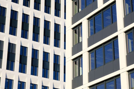 Facade of a modern office buildings in a new contemporary business center.