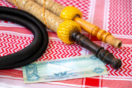 Arab Money Dirham Bank note, , hookah and Traditional Arab Male Clothes - kaffiyah and agal ...