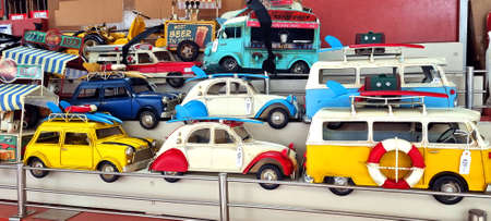 Souvenir Old Retro Vintage Cars Sold In a Market. Many Toy Vehicles for Fun. Barcelona, Spain - May, 2022のeditorial素材