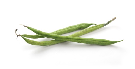 Three green kidney beans on the white background