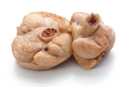 Fried stakes of turkey\'s drumstick on the white の写真素材