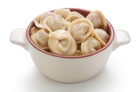 Some boiled dumplings in the white bowlの写真素材