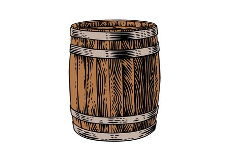 Drawing of isolated wooden barrel on the white backgroundのイラスト素材