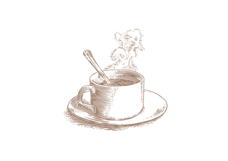 Drawing of cup of coffee with smoke over cupのイラスト素材