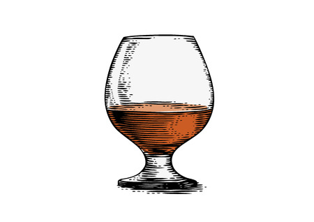 Glass filled with cognac on the white backgroundのイラスト素材