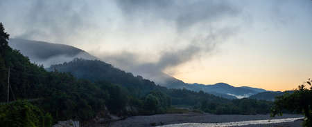Foggy morning by the mountain river Ashe
