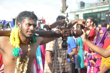 A Hindu devotees celebrate Thaipusam at Batu Cavesのeditorial素材