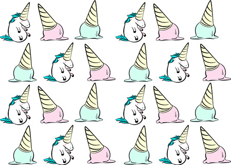 Magic unicorn vector seamless pattern with ice-cream in pop art comic style.のイラスト素材