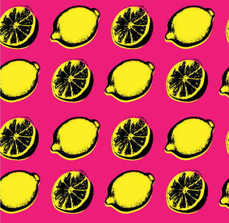Vector hand drawn lemon seamless pattern pop art sketchのイラスト素材