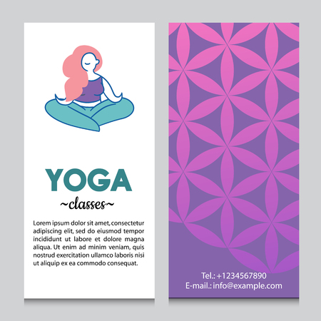 Banner or flyer template for yoga retreat or yoga studio, flower of life pattern backdrop. Flat design.のイラスト素材