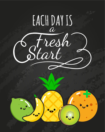 Illustration with exotic fruit. Organic products label. Fruit market or grocery store poster.のイラスト素材