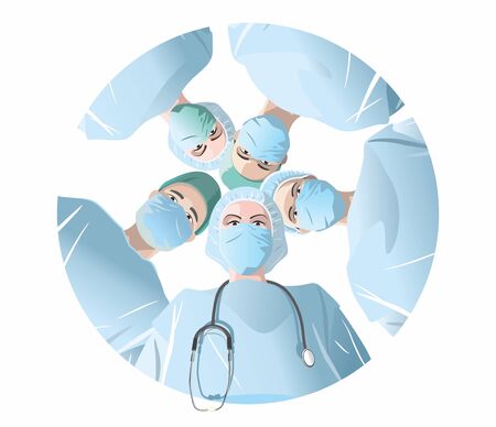 Group of doctors. A woman has a stethoscope hanging on her chestのイラスト素材