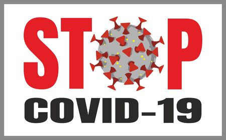 Stop sign coronavirus covid-19 under a microscope. Vector illustration of a dangerous virus.のイラスト素材