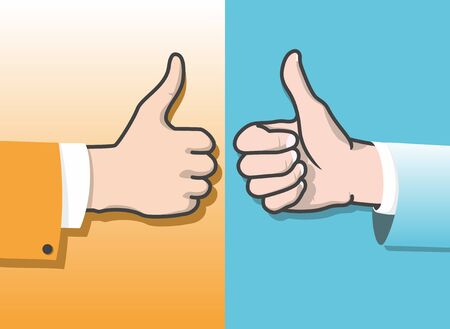 Thumb up from two angles. Outside and inside. Full color vector illustration.のイラスト素材