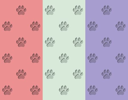 Endless seamless pattern of dog paw prints. Volume prints in different color optionsのイラスト素材