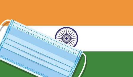 Medical mask vector on the background of the India flag. flat designのイラスト素材