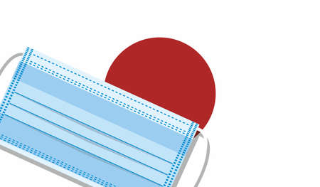 Medical mask vector on the background of Japan flag. flat designのイラスト素材