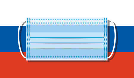 Medical mask vector on the background of Russia flag. flat designのイラスト素材