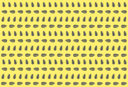 Seamless endless pattern of sunflower seeds on a yellow background. Horizontal and vertical multi...
