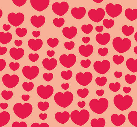 Endless seamless pattern of hearts of different sizes. Pink red vector hearts. Wallpaper for...
