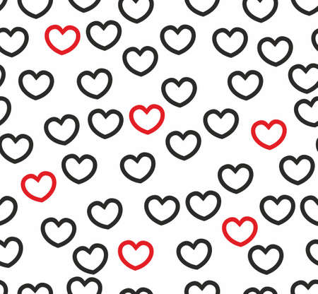 Endless seamless pattern of hearts of different colors. Black red vector hearts. Wallpaper for wrapping paper. Background for Valentine's Dayのイラスト素材