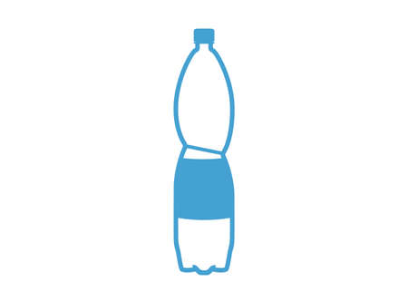Silhouette of a 1.5 liter plastic bottle on a white background. The outline of the water container is blue. monochrome vector imageのイラスト素材