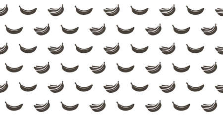 Endless seamless pattern with black ripe bananas on a white background. Monochrome wallpaper with windy bananas. wrapping paper.のイラスト素材