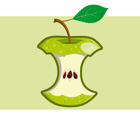 green apple core. The half-eaten apple vector isolated on a green background. Throw out waste. Granny Smithのイラスト素材