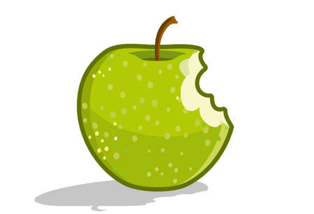 A bitten green vector apple. Juicy fruit isolated on white background. Granny Smithのイラスト素材
