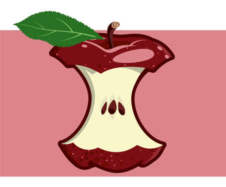 Red apple core. The half-eaten apple vector isolated on a pink background. Throw out waste. Red Deliciousのイラスト素材